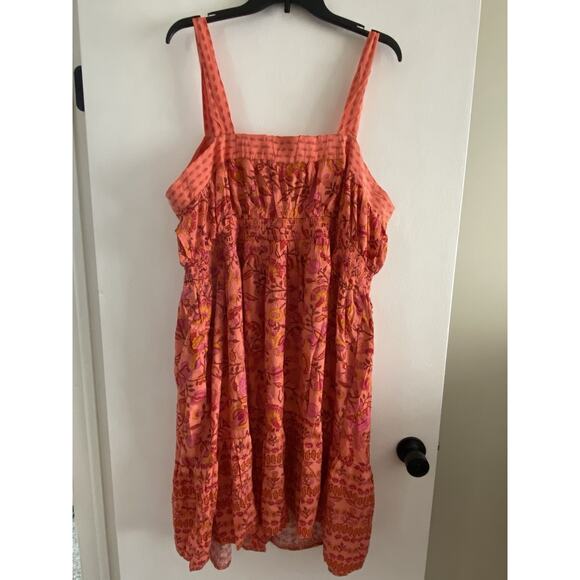 Knox Rose 2X Orange Sun Dress Tiered Layered Boho Cottage Floral Prairie - Picture 3 of 4